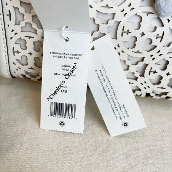 🔥NeW! $598 Tory Burch T Monogram Laser Cut Barrel Petite Bag - Picture 16 of 17